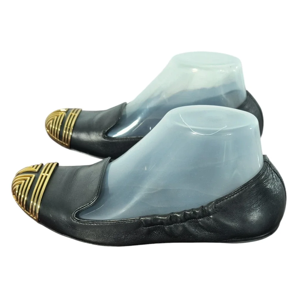 Tory Burch Charlee Black Leather Gold Toe Ballet Flat Shoes Size 7.5 Slip On